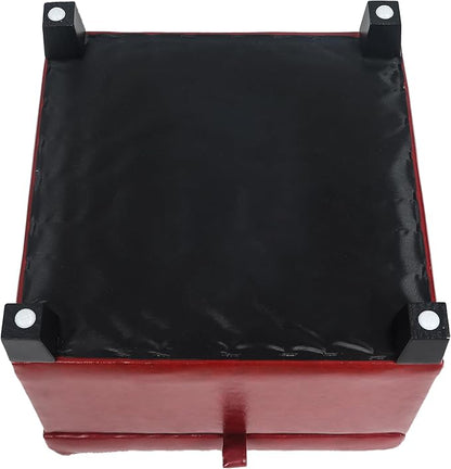 Adeco Faux Leather Storage Ottoman with Hinged Lid, 14 Inch High Red Square Cube Foot Stool with Storage, Upholstered Vanity Stool with Solid Wood Legs for Living Room, Bedroom, Dorm