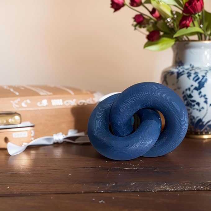 Wood Knot Décor-2 Link Wooden Chain Link Home Decor,Coffee Table Decor Book Shelf Decor Accents Art Decor Living Room Decor Items (Navy Blue)