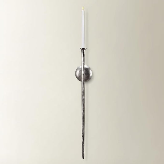 Z Gallerie One Piece Aspar Wall Sconce Long Candle Holder in Silver Finish, Retro Chic Wall Decor for Living Room, Vintage Candle Wall Sconce with Timeless Appeal(Candles not Included)