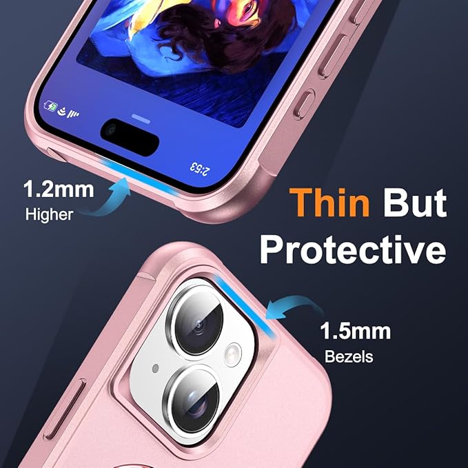 Compatible with iPhone 14 Plus Case with Invisible Magnetic O-Ring Stand Military-Grade Case for iPhone 14 Plus 6.7" [Compatible with Mag-Safe][Great Grip Feeling], Rose Gold