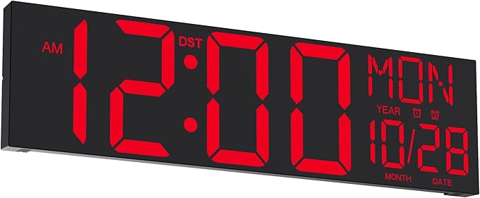 JALL 29.8" Large Digital Wall Mount Clock with Remote Control, Alarm, Big LED, Countdown, Auto DST, Temperature for Living Room Classroom Desk, Red Font
