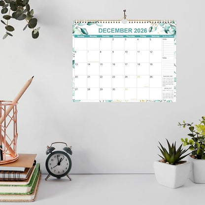 2026 Calendar - Calendar 2026 from January 2026 - December 2026, 12 Months Calendar with Premium Paper, Twin-Wire Binding & Hanging Hook, 12" x 14.5", Green Leaf