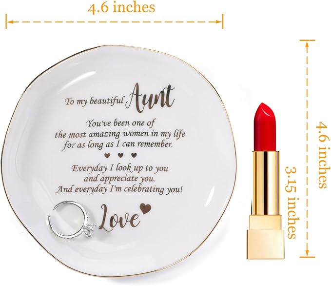 HOME SMILE Christmas Mothers Day Appreciation Birthday Gifts for Aunt from Newphew or Niece-Ceramic Ring Dish Jewelry Tray-Stocking Stuffers for Aunt
