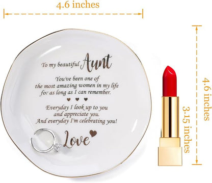 HOME SMILE Christmas Mothers Day Appreciation Birthday Gifts for Aunt from Newphew or Niece-Ceramic Ring Dish Jewelry Tray-Stocking Stuffers for Aunt