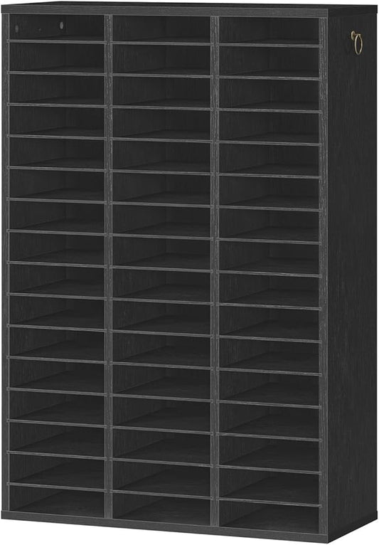 HOOBRO Literature Organizer, 48 Compartments Wooden Mail Organizer, Countertop Literature Sorter with Adjustable Shelves for Home, Office, School, Student Mailbox for Classroom, Black BK163WF01