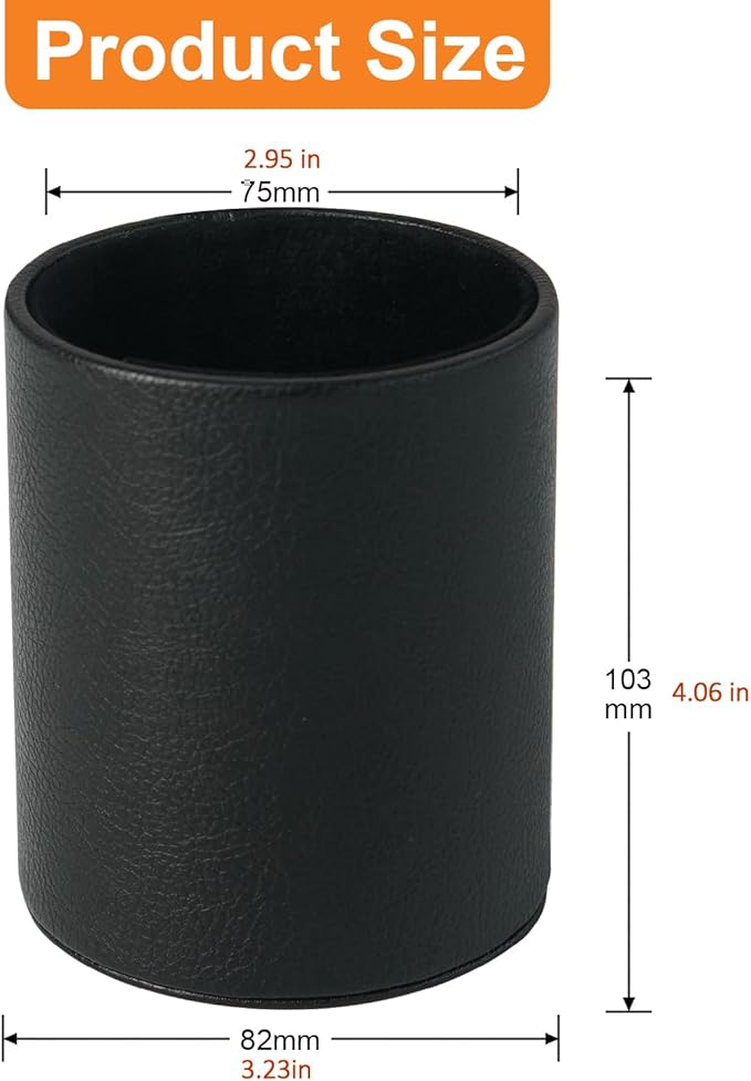 PU Leather Pencil Pen Holder Cup Stand,Desk Accessories Holder,Makeup Brush Storage Organizer,Desktop Stationery Organizer for Office School Home Supplies (Black)