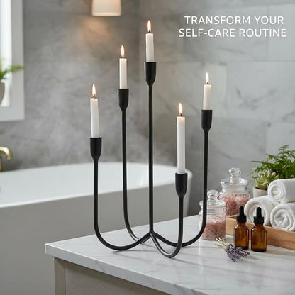 Candelabra for 5 Taper Candles – Hand-Forged Candle Holder with Elegant Vintage Finish – Decorative Centerpiece for Dining Room, Living Room or Mantel Decor（Black）
