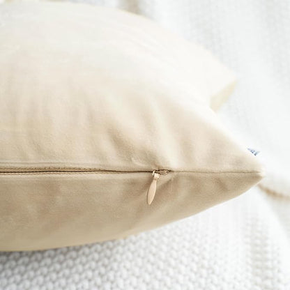 HWY 50 Cream White Velvet Throw Pillow Covers 18x18 Inch, Pack of 2 Soft Cozy Solid Decorative Luxury Cushion Cases for Couch Sofa Bed Living Room Bedroom