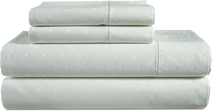 100% Egyptian Cotton Sheet Set Queen Size – Silky Sateen Weave Queen Sheet Set for Winter Sleep Comfort, 15" Snug Fit Deep Pocket, Breathable Hotel-Quality Soft Luxury You Can Feel - Swiss Dot Mineral