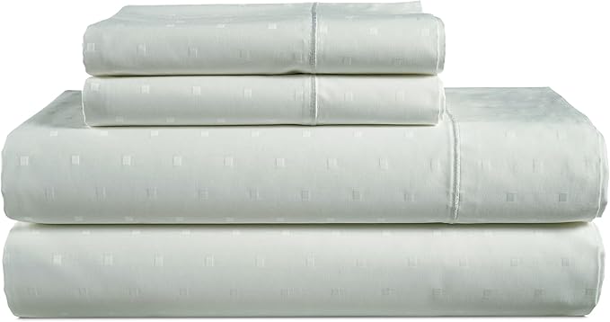 LANE LINEN 100% Egyptian Mercerized Cotton Sheets Full Size Bed, Eco Friendly No Pill Fade Resistant 15 Iinch Deep Pocket Full Bed Sheets Elegant Jaquard Swiss Dot - Mineral