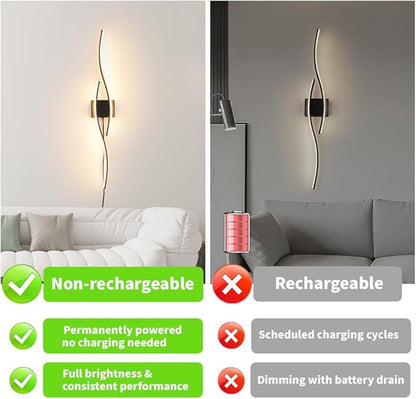 Modern Plug in Wall Sconces Set of Two, RC Dimmable LED Plug in Wall Light, Black Sconce Wall Lighting for Living Room, Hallway, Bedroom