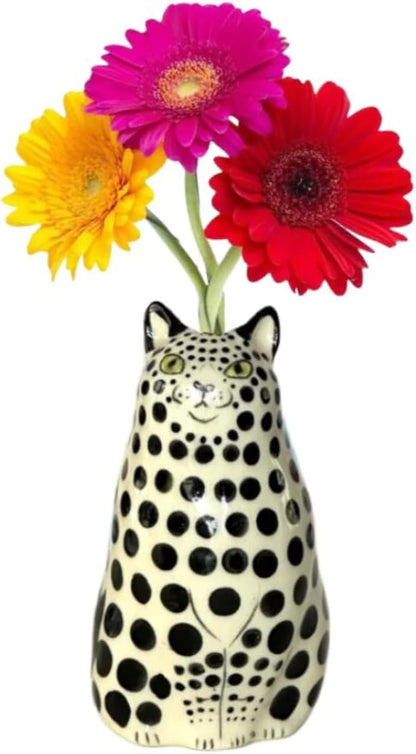 Adorable Polka Dot Cat Flower Vase Bud - A Unique Handmade Piece Perfect for Cat Lovers - Functional and Whimsical Decor for Home and Office