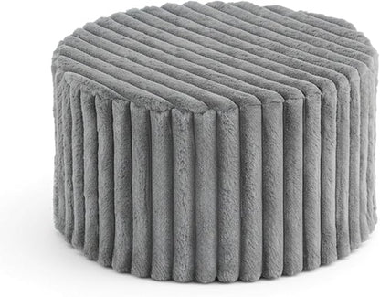 LITA Round Stuffed Pouf Ottoman, Corduroy Poufs with High-Density Foam Filling and Washable Cover, Furry and Fluffy Bean Bag Foot Stools Ottoman for Living Room, Bedroom, Office, Grey, Round