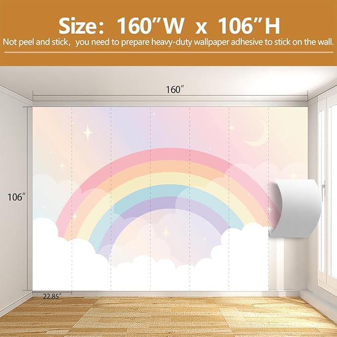 Rainbow Wallpaper for Girls Bedroom Kids Wallpaper Murals for Nursery（Not Peel and Stick）