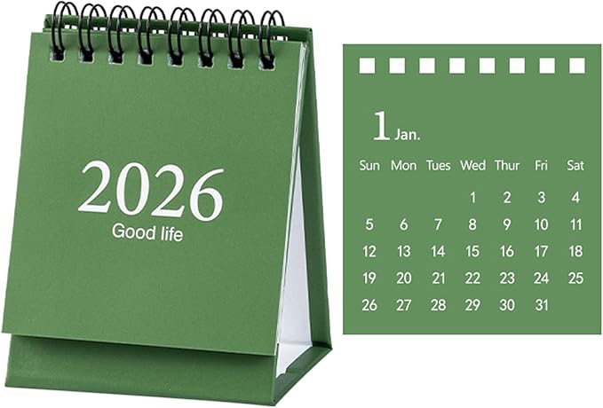 2026 Mini Desk Calendar Flip Monthly Memo Notes Simple Style Calendar 3.9" x 3" - Green (Jan. 2026 to Jul. 2027)