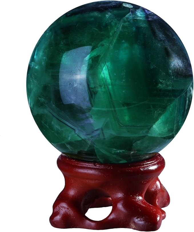 Nupuyai Natural Green Flourite Crystal Ball with Resin Stand, Healing Crystal Sphere for Home Decor 2.01"-2.36"(51mm-60mm)