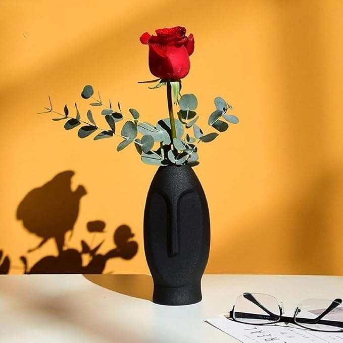 Set of 2pcs Ceramic Flower Vase, Human Face Art Sculpture Plant Pot Bud Vase Statue for Coffee Table, Bookshelf, Kitchen, Centerpieces, Living Room, Wedding and Office