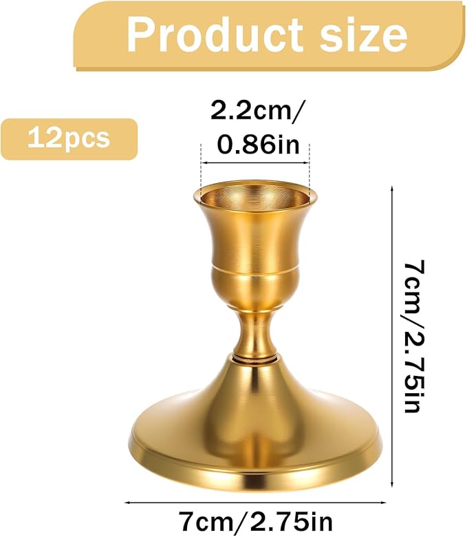 Gold Taper Candle Holder Set of 12,Vintage Small Low Brass Candlestick Holders,Short Skinny Candle Stick Holders for Dinner Room Table Centerpiece or Mantel Wedding Party Decor