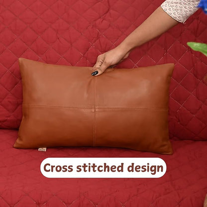 100% Lambskin Leather Pillow Cover - Sofa Cushion Case - Decorative Throw Covers for Living Room & Bedroom, 12x20 Inch - Mango Tan Antique Plain Pack of 2
