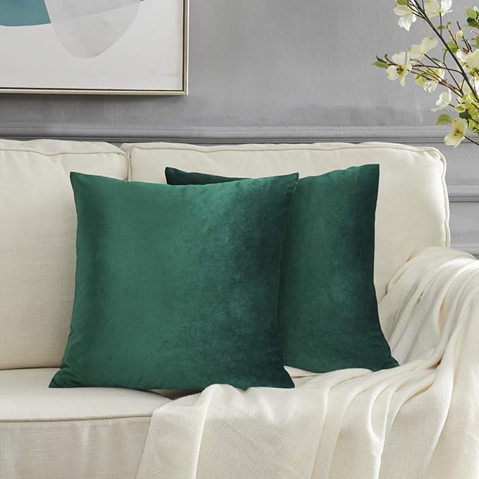 GIGIZAZA Decorative Couch Throw Pillow Covers,Set of 2 Forest Green Square Pillow Cushion Covers 22x22,Pillow Cases Velvet Pillow Covers