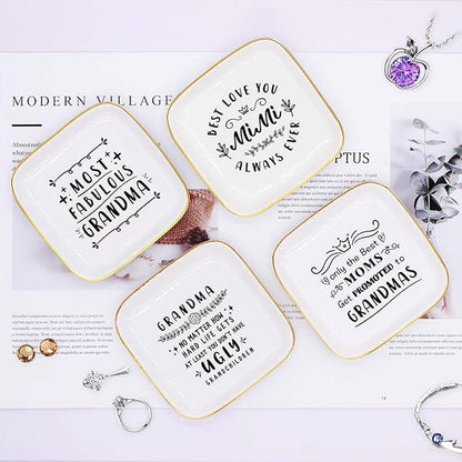 Littlefa Fabulous Grandma Quote Ceramic Ring Dish Decorative Plate Jewelry Trinket Tray - Unique Meaningful Gift for Grandma, Mother's Day, Birthday, Christmas