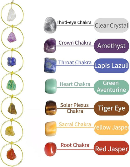 Anjiucc Handmade Natural Gemstone Crystal Hanging Ornaments 7 Chakra Feng Shui Ornaments for Home Decoration Window Decor