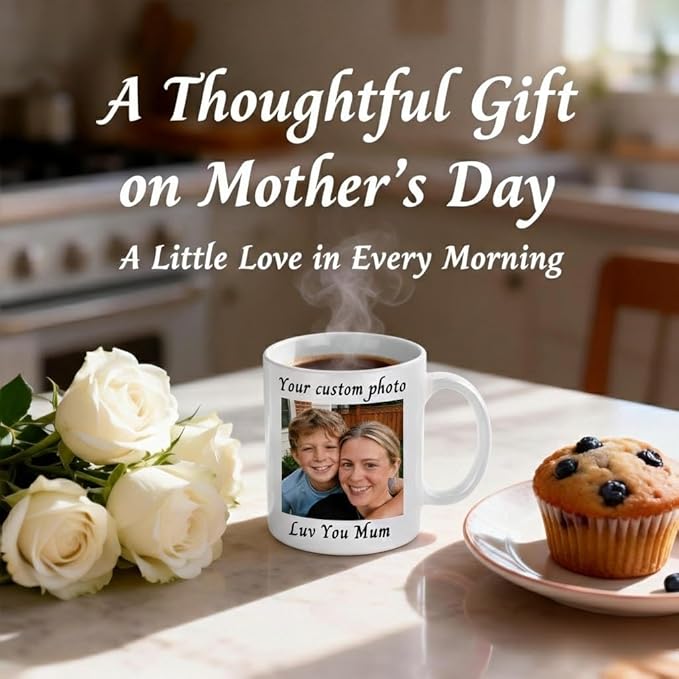Personalized Coffee Mug for Mom, Custom Mug with Photo Text Logo, Ceramic Coffee Mugs for Mothers Day Gifts, Birthday Gifts for Mom Grandma, Personalized Gifts for Women 11oz (White)