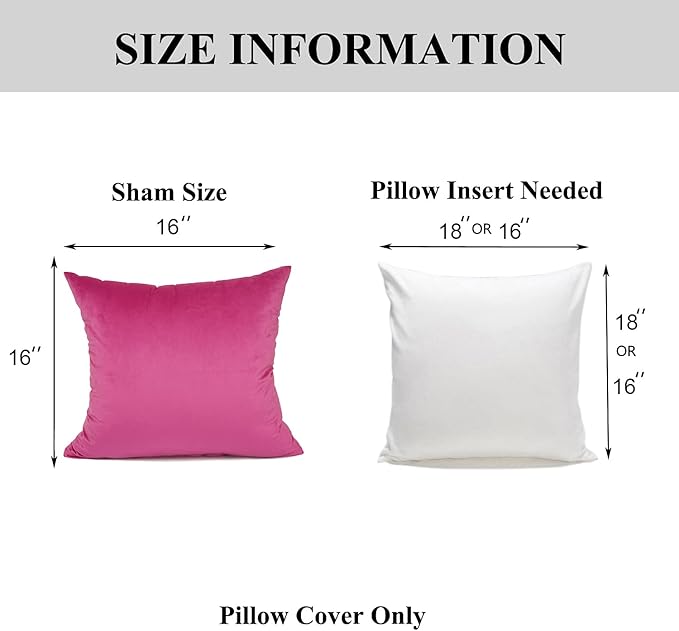 YOUR SMILE Pack of 2 Velvet Pure Color Pillow Covers Decorative Square Pillowcase Soft Solid Cushion Case for Sofa Bedroom Car (Pink, 16''x16'')