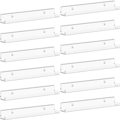 Lifewit Narrow Floating Shelves for Vinyl Record 12 Pack, 12" Clear Wall Shelves for Nail Polish/Book/Picture/Makeup, Acrylic Wall Display Shelf Organizer for Bedroom, Living Room, Bathroom Decor