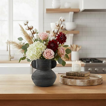 Antique Ceramic Vase with 2 Handles, 6.1 Inch Farmhouse Rustic Vase, Small Decorative Pottery Flower Vases for Home Decor, Wedding, Living Room, Table, Shelf Decor, Black Bronze