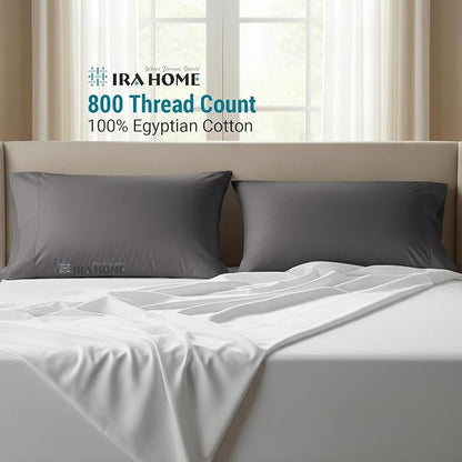 100% Egyptian Cotton Cushion Covers 24x24 Inch, 800 Thread Count Decorative Pillow Covers for Sofa, Bed & Office - Soft, Durable, Breathable Luxury Throw Pillowcases - Pack of 2, Dark Grey
