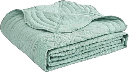 Oversized Bedspread - Queen Size Bedding Cover - Modern & Contemporary Coverlet Set, Real Stitching, Reversible, Lightweight, 5 Piece, Seaglass