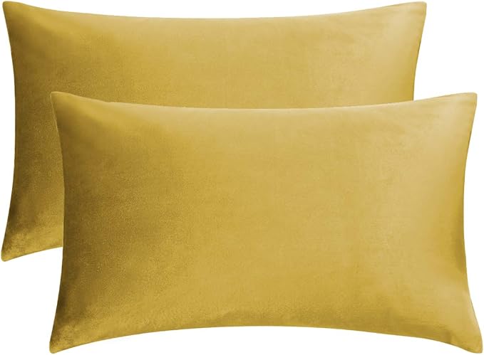 GIGIZAZA Yellow Velvet 20x12 Lumbar Decorative Throw Pillow Covers for Sofa Bed 2 Pack Soft Cushion Cover