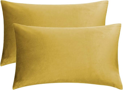 GIGIZAZA Yellow Velvet 20x12 Lumbar Decorative Throw Pillow Covers for Sofa Bed 2 Pack Soft Cushion Cover