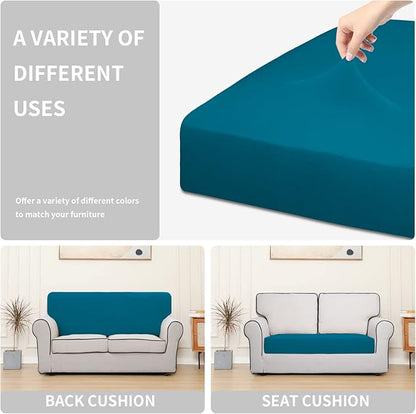 Easy-Going 100% Waterproof Loveseat Sofa Seat Cushion Slipcovers Couch Cushion Cover Stretch Furniture Protector for Kids, Pets (Loveseat Cushion, Peacock Blue)