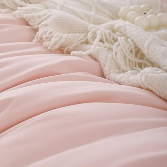 ROSGONIA Oversized King Comforter Blush, 3pcs(1 Comforter & 2 Pillowcases) Lightweight Oversized King Comforter Sets Bedding Blanket Quilts