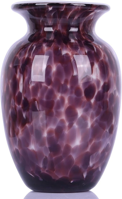 Hand Blown Glass vase, Purple Wide Mouth Glass Large vase for Home Decoration Bouquet, Suitable for Office Living Room TV Stand Kitchen Dining Table Centerpiece Bookshelf entryway Desktop Decoration.