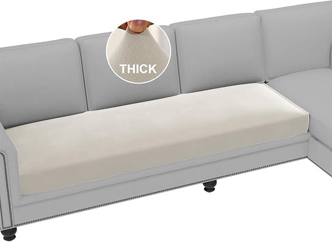 H.VERSAILTEX Fleece Couch Cushion Covers Stretch Couch Covers for 3 Cushion Couch Sofa Thick and Soft Couch Covers Washable (3 Seater Cushion Cover, Pale Oak)