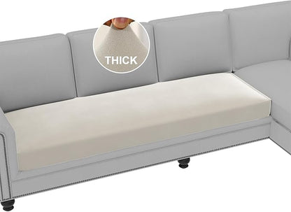 H.VERSAILTEX Fleece Couch Cushion Covers Stretch Couch Covers for 3 Cushion Couch Sofa Thick and Soft Couch Covers Washable (3 Seater Cushion Cover, Pale Oak)