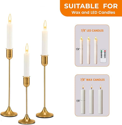 Brass Gold Candle Holder - 3 PCS Taper Candlestick Holders - Vintage Candle Stick Holders - Modern Home Decor Centerpiece - Cozy Atmosphere Gift for Home Decor, Wedding, Housewarming Gift