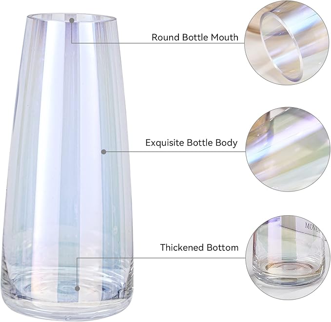 Ekirlin Modern Glass Vase, 8.7 inch Irised Crystal Clear Glass Vase, Thickened Hand Blow Flower Vase Round Bottles for Home Decor, Bookshelf, Room, Office Decor (Crystal Clear)