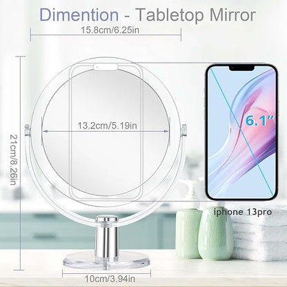 Vanity Makeup Mirror with Stand, 1X/15X Magnification Double Sided 360 Degree Swivel, Portable Table Desk Counter top Magnifying Mirror, Tabletop Mirror for Bedroom or Dorm Room, 6.25 Inch