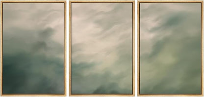 MUDECOR Framed Wall Art Print Set Soft Green Cloudscape Tranquil Abstract Nature Illustrations Modern Art Boho Decorative Colorful Chic for Living Room, Bedroom, Office - 24"x36"x3 Natural