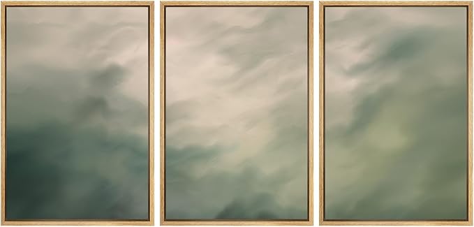 MUDECOR Framed Wall Art Print Set Soft Green Cloudscape Tranquil Abstract Nature Illustrations Modern Art Boho Decorative Colorful Chic for Living Room, Bedroom, Office - 16"x24"x3 Natural