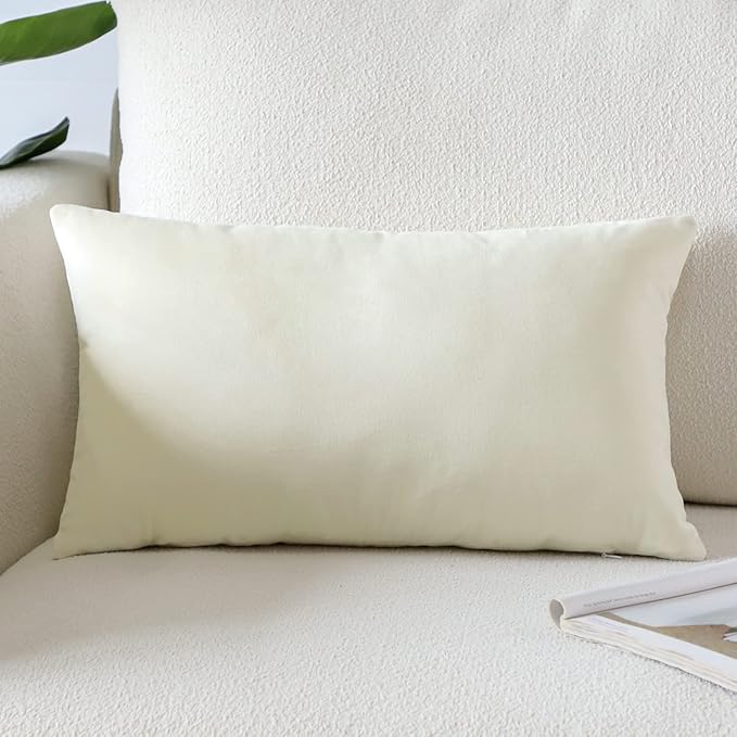 Artscope Luxury Velvet Pillow Covers Super Soft Decorative Square Throw Pillow Covers Case Cushion Covers for Sofa Couch Bedroom Car Decor 12x20 Inch Cream White