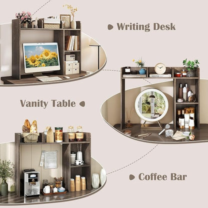 Desktop Bookshelf, 3-Tier Wood Countertop Bookcase with 5 Shelves, Desk Hutch for College Dorm, Multipurpose Desk Organizer Shelf Display Rack for Home Office, Hutch Top Only