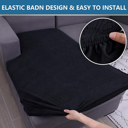 hyha Couch Cushion Covers, Stretch Sofa Seat Cushion Slipcover, Sectional Couch Covers L Shape with Elastic Bottom for Sectional Sofa(Chaise, Black)