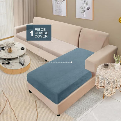 NAISI Sectional Couch Cover 1 Piece Velvet Separate Chaise Lounge Cover Soft Stretch Sofa Slipcovers for Left/Right Chaise Sectional Couch(Chaise Lounge,Teal)