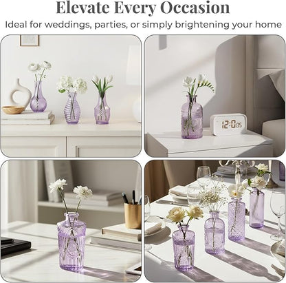 BEAHOT 32 Pack Purple Bud Vase in Bulk,Mini Vintage Glass Flower Vases for Centerpieces,Wedding Decor,Party & Home Decaration,Mother's Day (Purple)