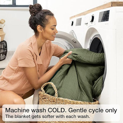100% Cotton Muslin Blanket Twin 60" x 80", Breathable and Lightweight Cotton Twin Blankets for Couch, Soft Cooling Summer Gauze Blanket for Adults All Season, Olive Green